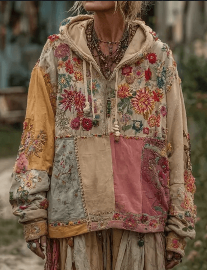 Vintage Hooded Jacket Versatile Lace-up Printed Sweatshirt