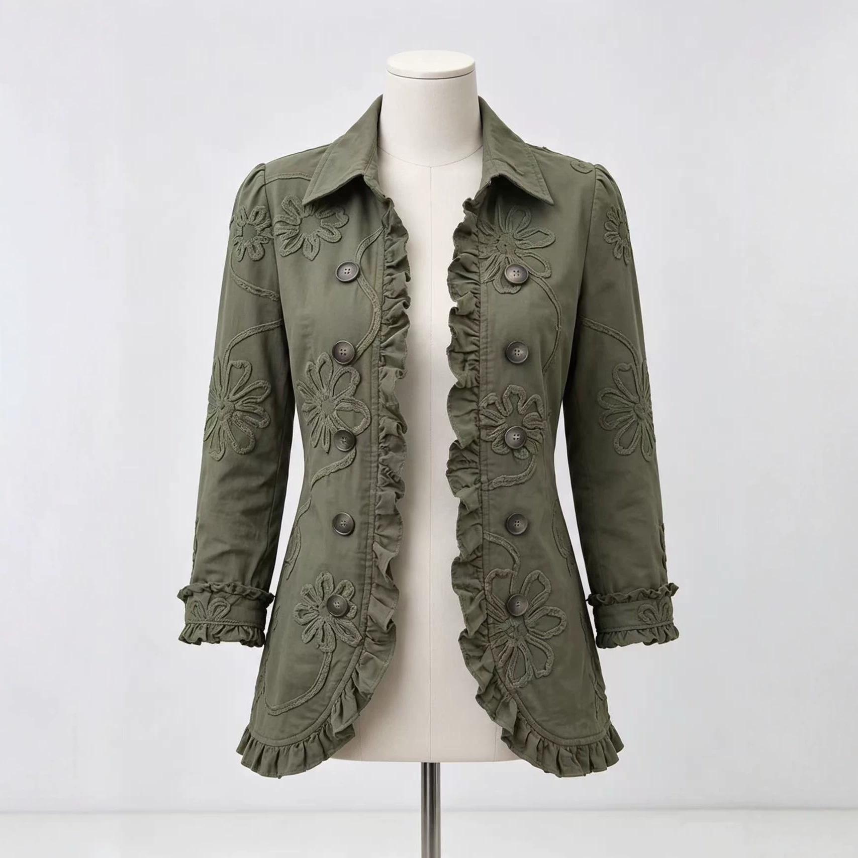 Ruffled Jacket Solid Color Pleated Lapel Blazer Women's Fashion Casual Printed Suit Jacket Office Wear Clothing