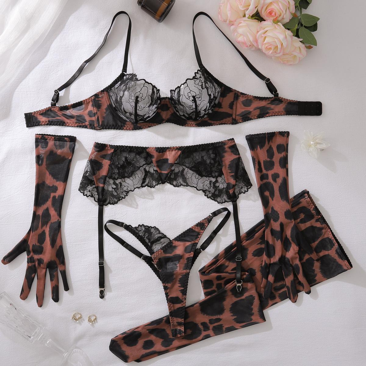 Women's Leopard Lace Stitching Underwear Five-piece Set