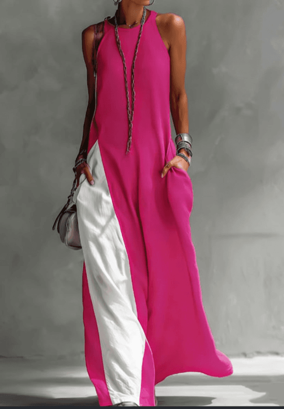 Hanging Neck Contrasting Wide Leg Jumpsuit