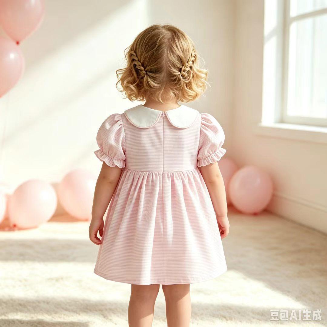Baby Girl's Embroidered Pink-checkered Romper Dress