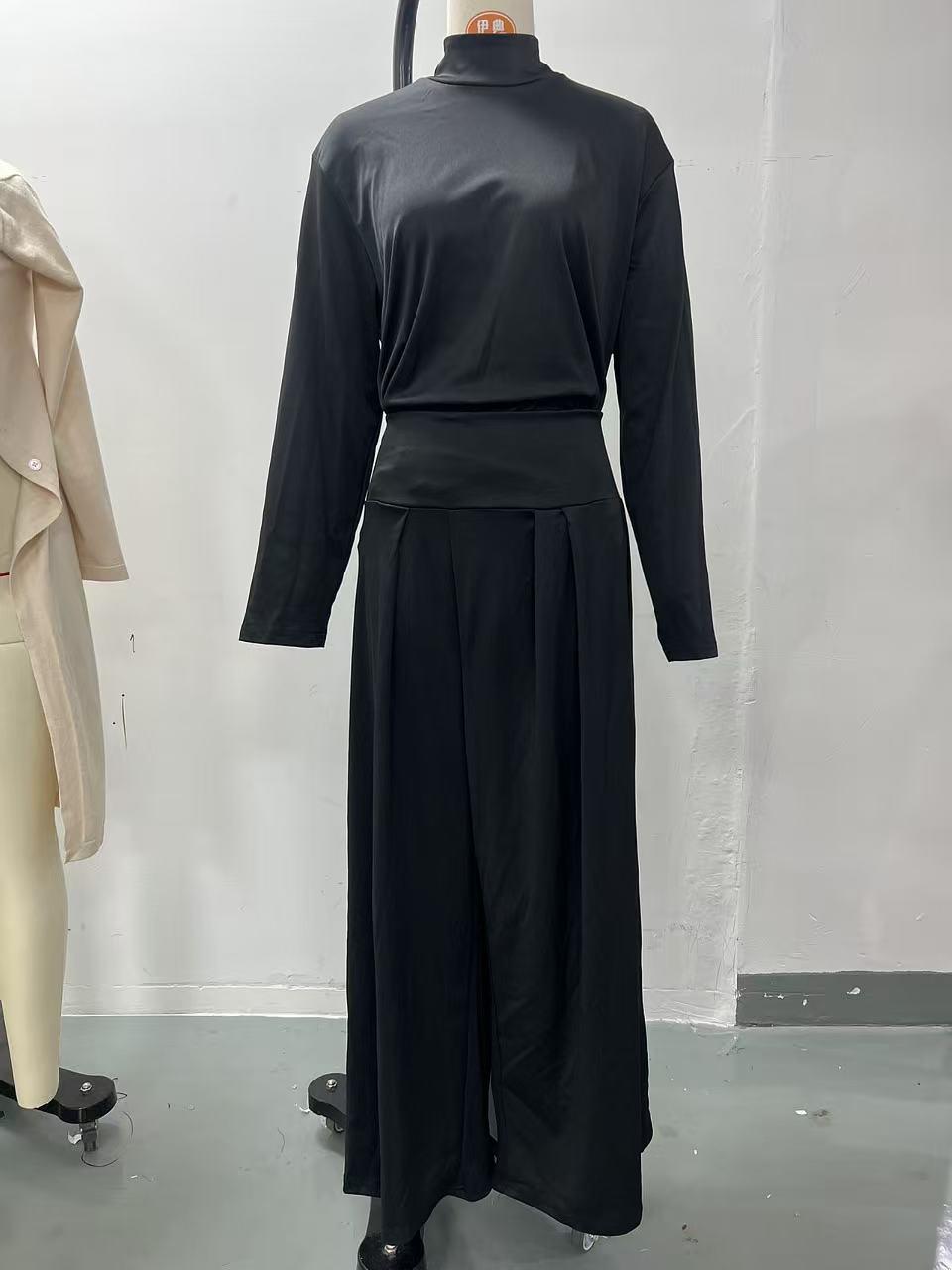 2026 Autumn Winter New Cross Border Trade European And American Women's Fashion Independent Brand Solid Color High Neck Long-Sleeve Long Pants Casual Set For Women