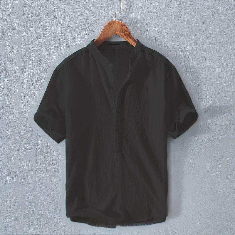 Solid-color Stand-collar Breathable Linen Casual Shirt