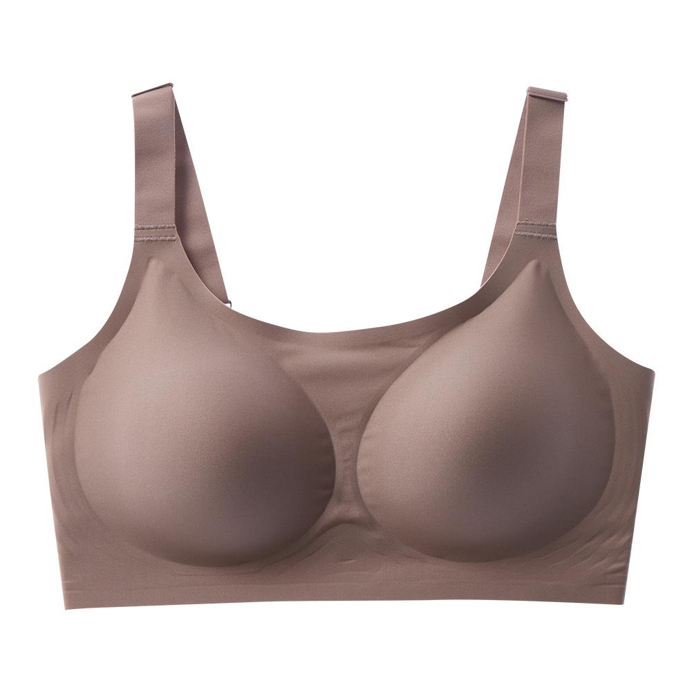Womens Solid-Color Simple Seamless Jelly Gel Plus-Size Bra