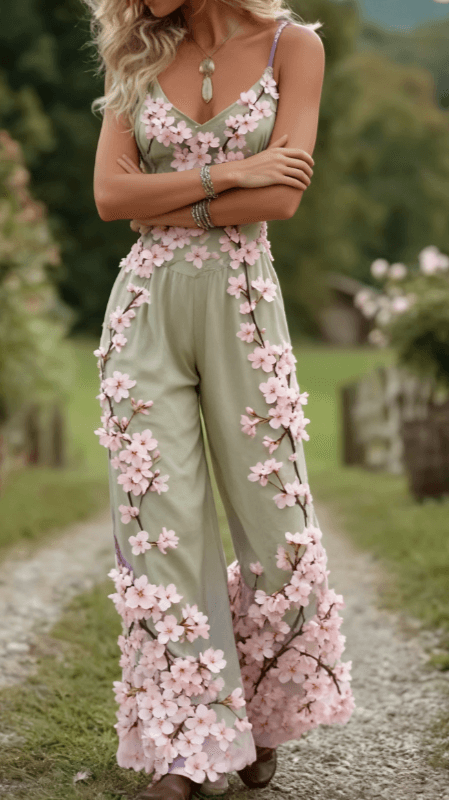 Women's Jumpsuit, Lightweight And Elegant, Fashionable Printed Sleeveless Casual Suspender Jumpsuit
