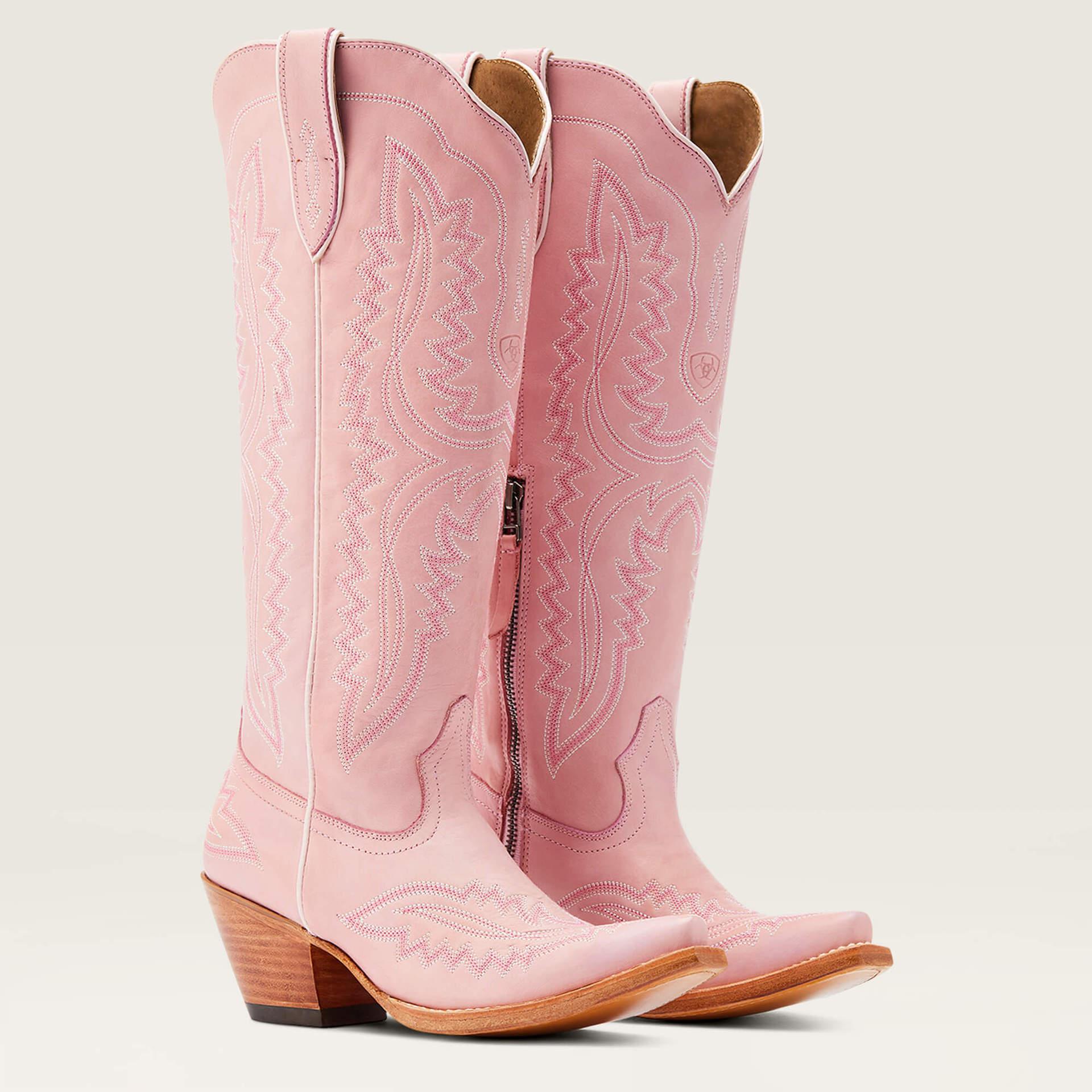 Pointed-toe Chunky-heeled High-top Denim Boots For Women