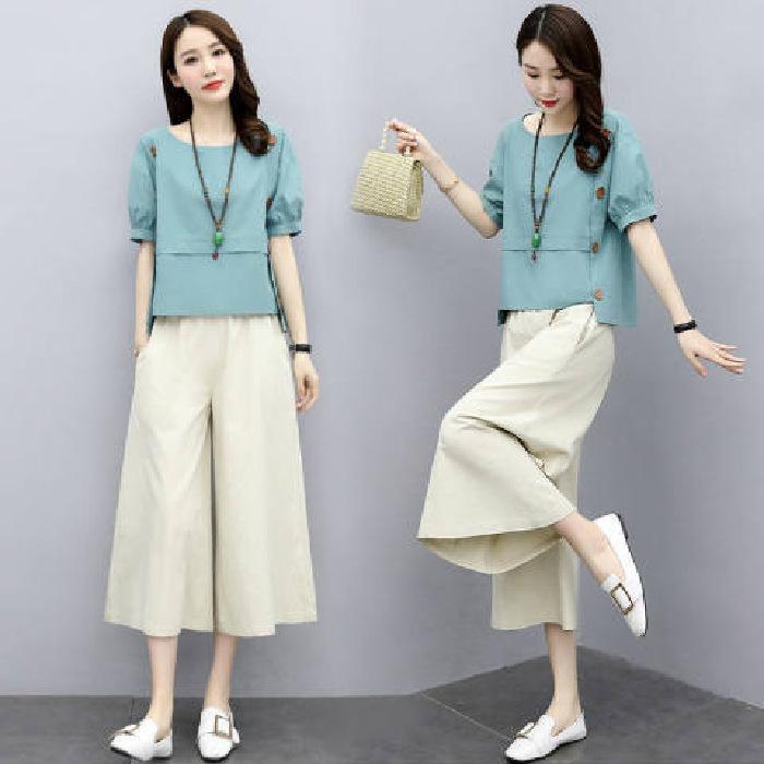 Youthful Wide-leg Pants Set Loose-fitting And Slimming