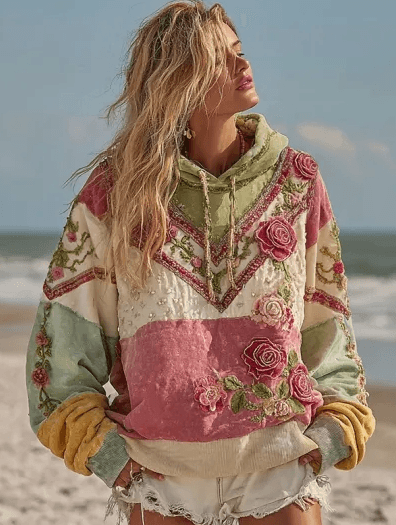 Vintage Hooded Jacket Versatile Lace-up Printed Sweatshirt