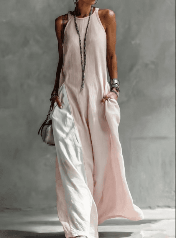 Hanging Neck Contrasting Wide Leg Jumpsuit