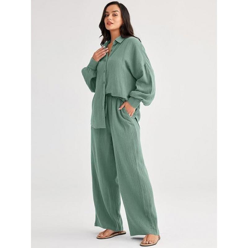Large Quantity In Stock 2026 Cross-Border Amazon New Fashion Set Loose Casual Top Wide-Leg Pants Two-Piece Set For Women
