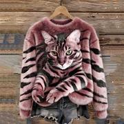 Womens AutumnWinter Christmas Cat Crew-Neck Sweatshirt