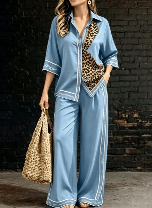 Summer Womens Shirt Set With A Digital-print Collar