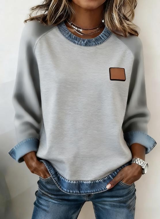 Spliced round Neck Casual Long-sleeved Top
