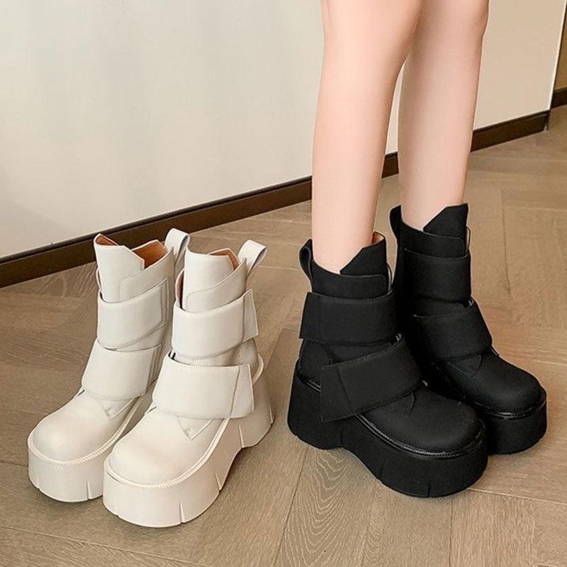 Womens Preppy-Style Velcro Height-Boosting Boots