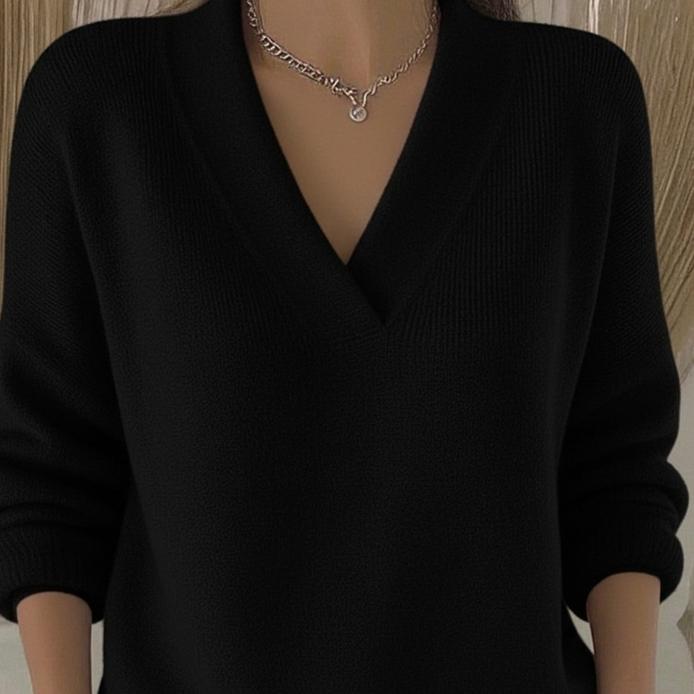 Elegant Soft V-neck Long Sleeve Women's Sweater Knitted Loose Sweater Autumn And Winter New Solid Color Casual Fashion Women's Knitted Sweater