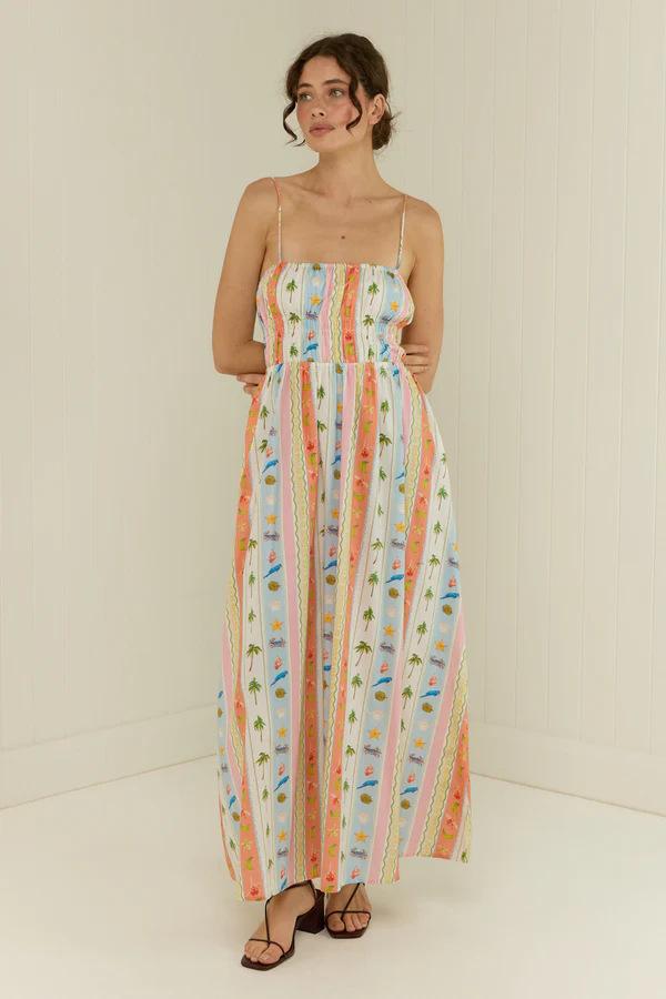 High-waisted Cotton-linen Printed Camisole Casual Fashionable Dress