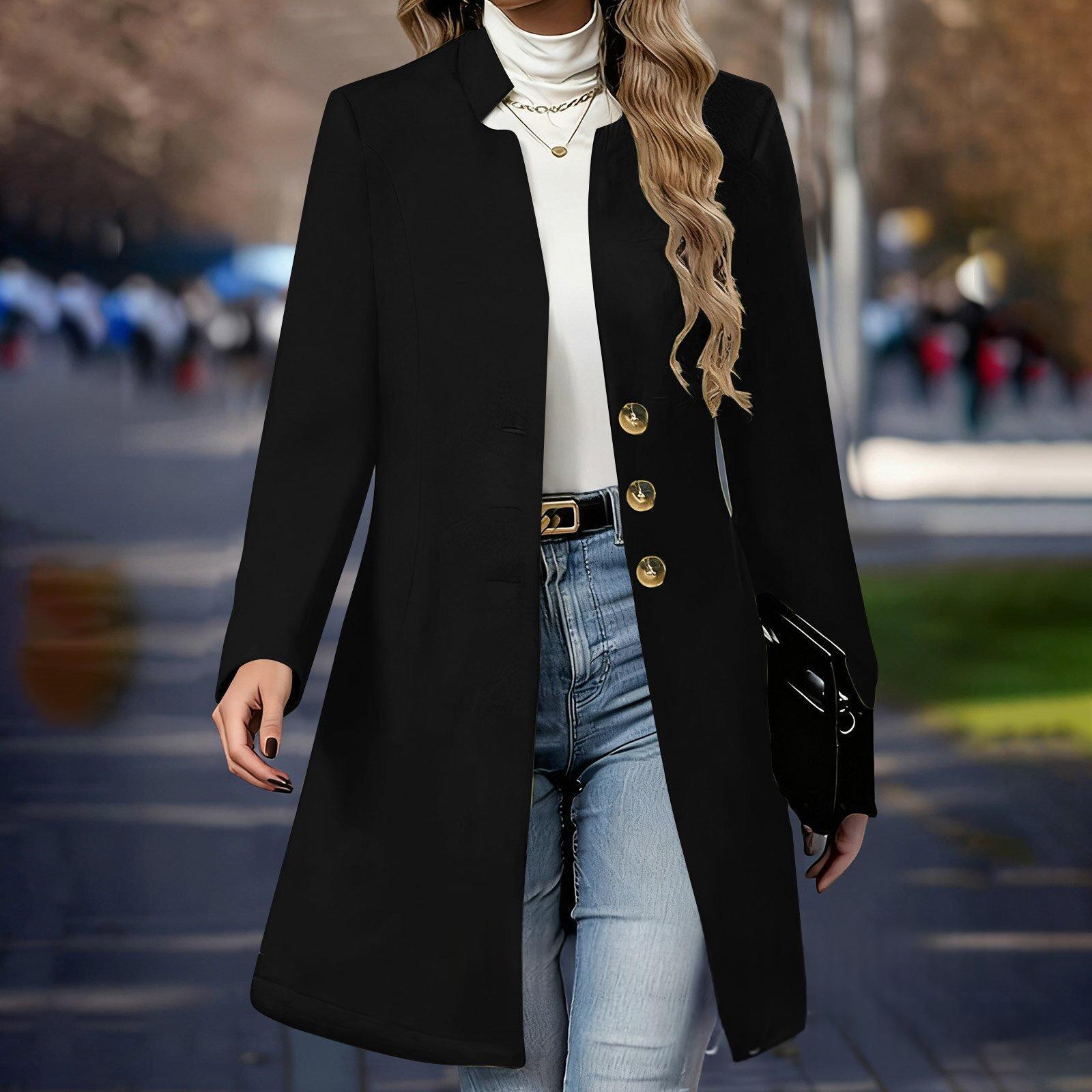 AutumnWinter Slim-Fit Solid-Color Womens Wool Coat