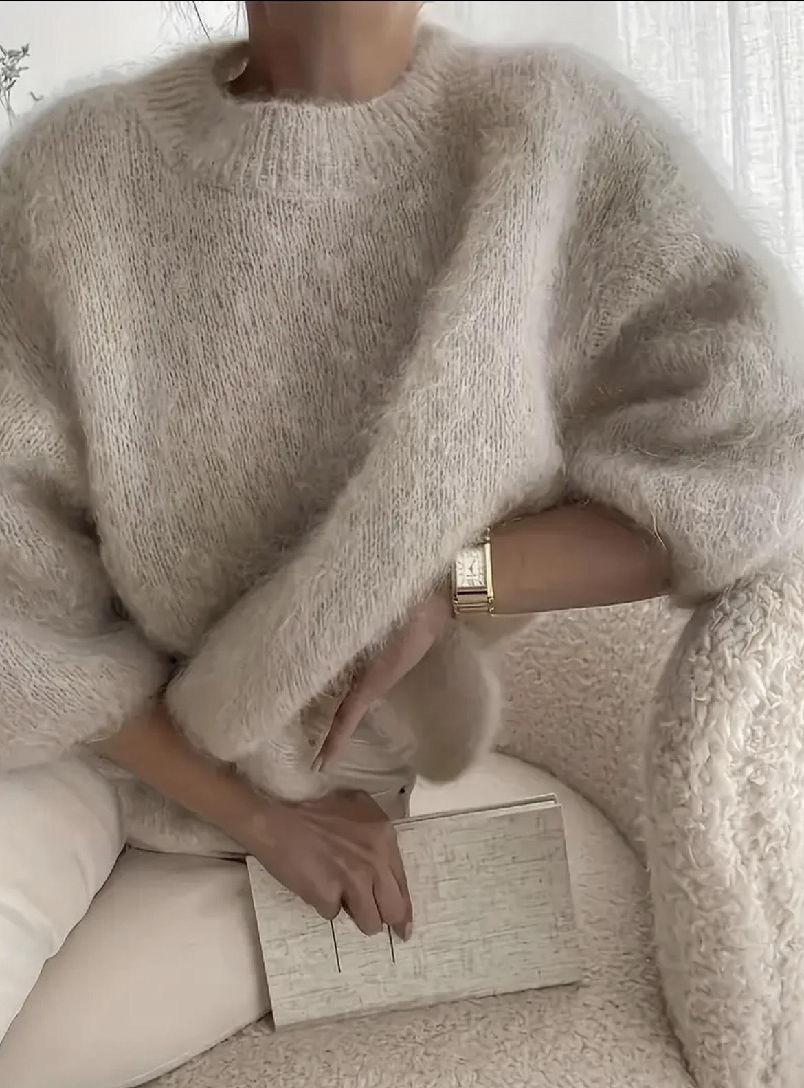 European And American Style Cross Border 2026 Spring Summer New Versatile Lazy Style Solid Color Loose Comfortable Casual Plush Sweater For Women