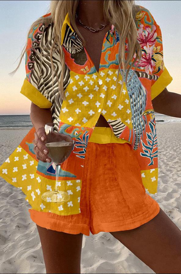 Digital Printing Top Women's Suit Two-piece Set