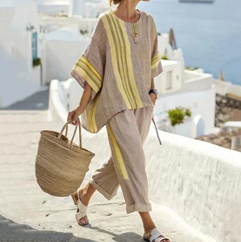 Women's Striped T-Shirt And Pants Two-Piece Set