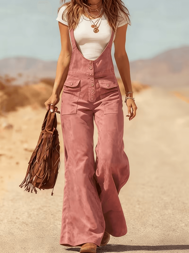 Suspender Button-decorated Wide-leg Casual Jumpsuit
