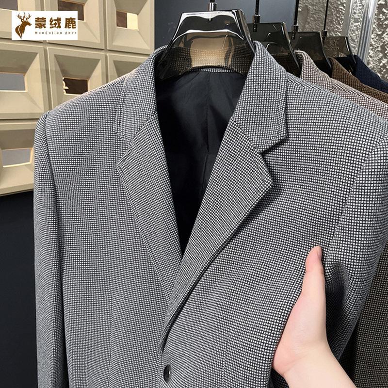 Lightly Mature-style Casual Mens Heavy Wool Suit For Spring And Autumn