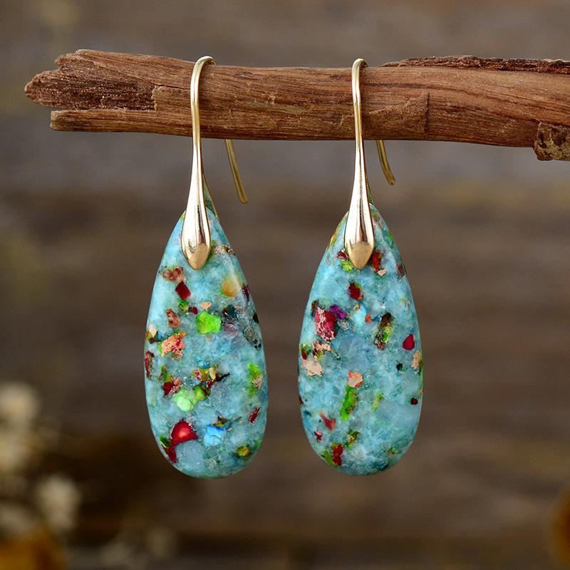 Women's Teardrop-shaped Pendant Stone Earrings