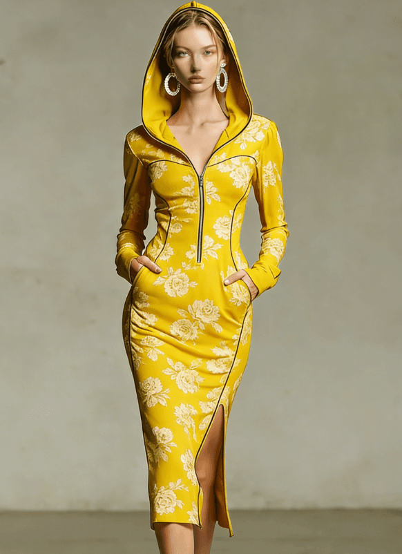 Hooded Slim Fit Split Dress