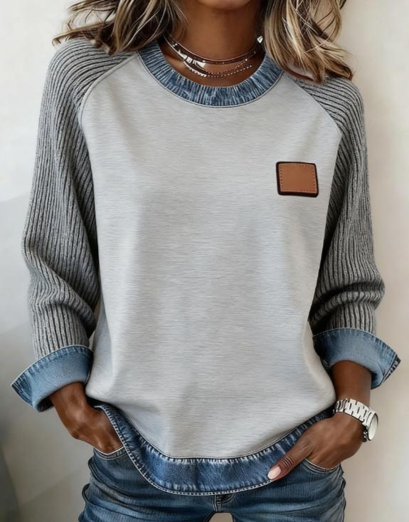 Spliced round Neck Casual Long-sleeved Top