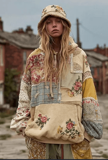 Vintage Hooded Jacket Versatile Lace-up Printed Sweatshirt