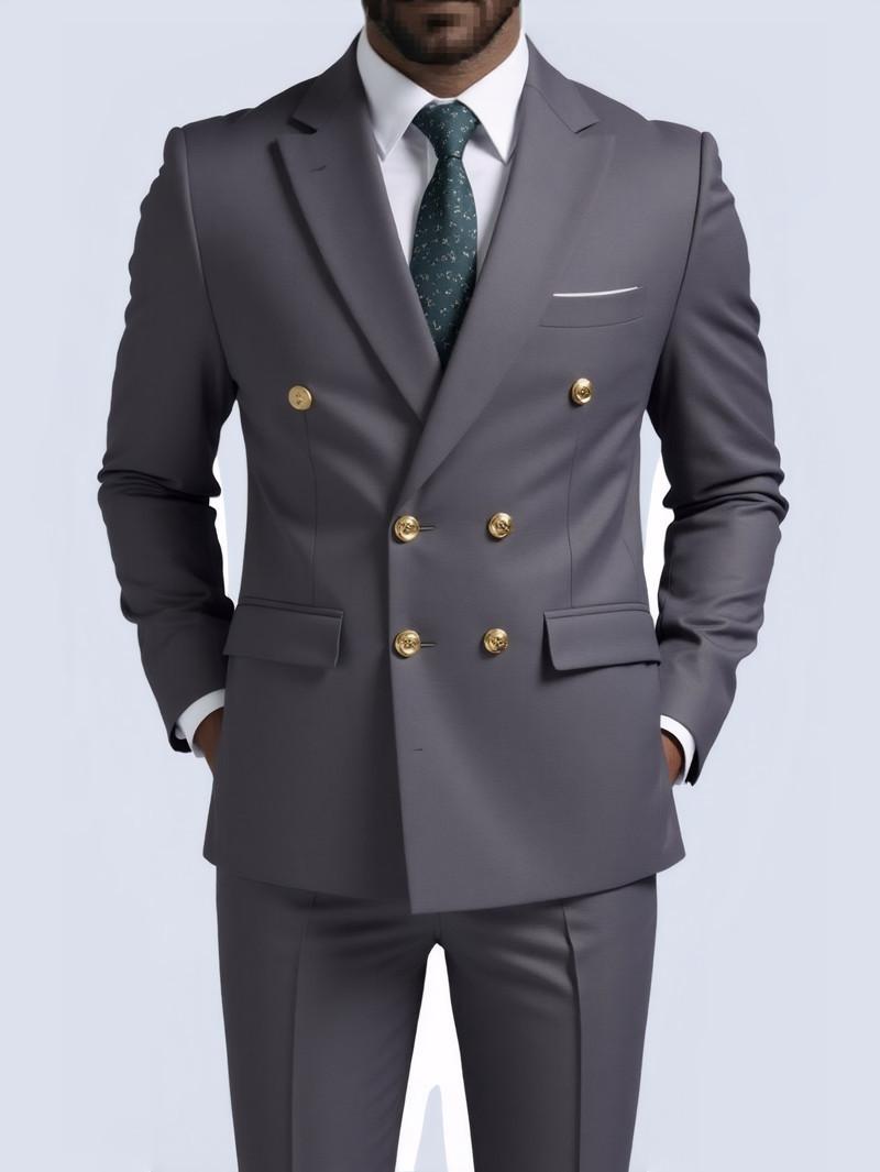 Business Non-Iron Two-Piece Suit With Double-Breasted Gold Buttons