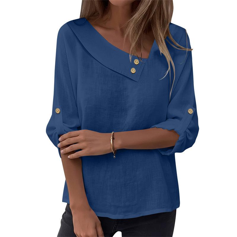 Casual Relaxed-fit Solid-color Asymmetric Top With Buttons