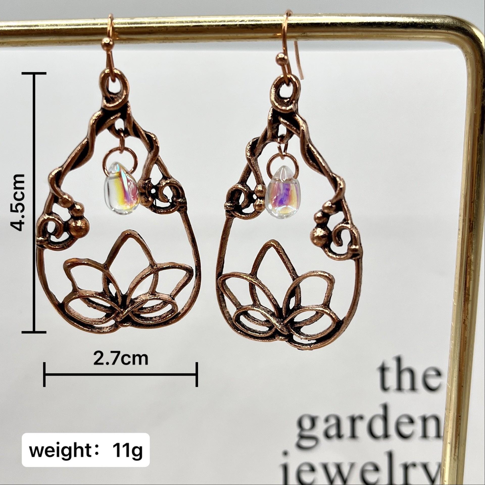 Retro Lotus Flower Waterdrop-Shaped Earrings Inlaid With Moonstone