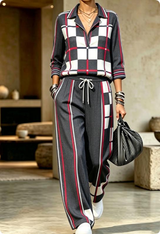 Womens Summer Lapel-Neck Cropped-Sleeve Set