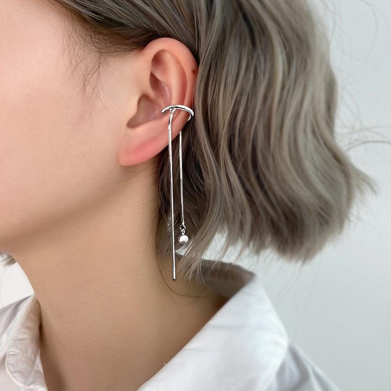 Round-bead Long Tassel Snake-chain Ear Cuff