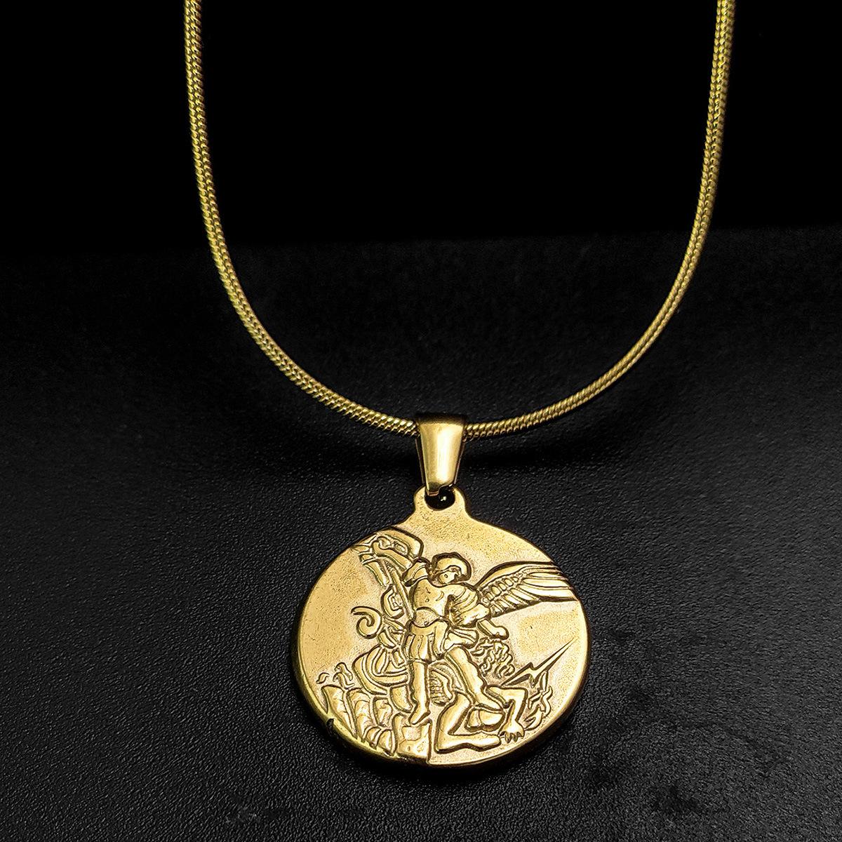 European And American-style Stainless Steel Necklace With Archangel Pendant