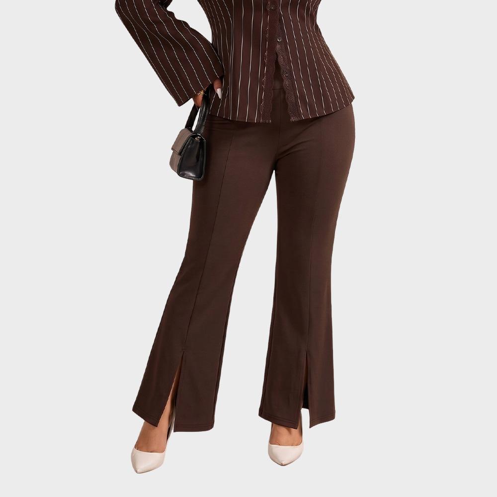 Plus-size High-waisted Flared Pants With A Slit Slimming Fit