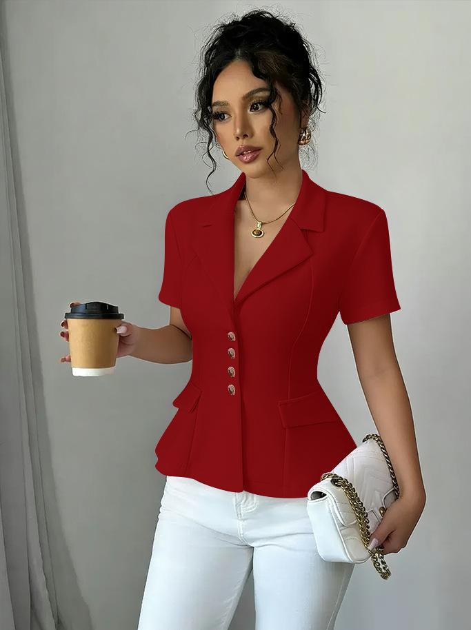 Womens Lapel Four-button Short-sleeve Jacket