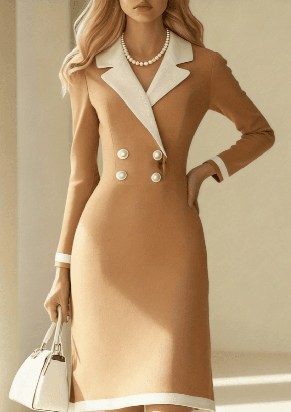 French-style Elegant Suit Collar Fitted Waist Dress For Women