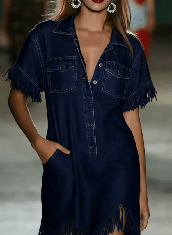 Tassel Denim Shirt Dress