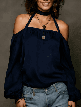 Halter Neck Off-shoulder Puff Sleeve Top For Women