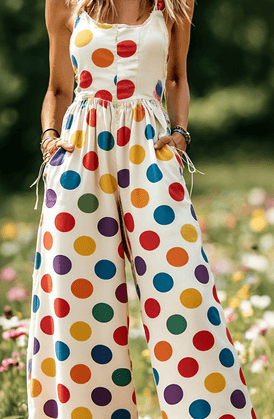 Women's American Retro Print Strappy Wide-Leg Jumpsuit