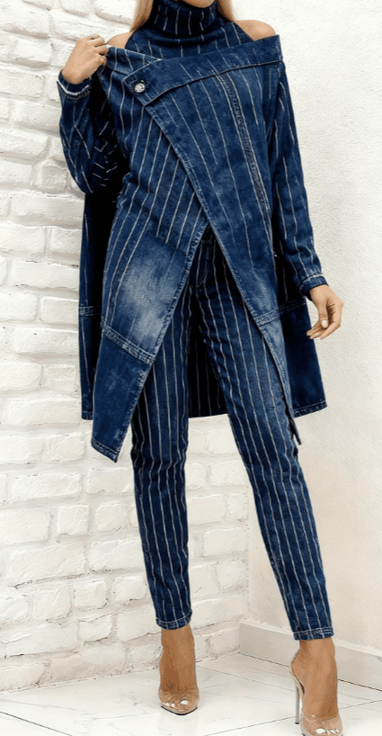 Simple And Stylish Two-piece Suit, Asymmetrical Top, Slim-fit Trousers