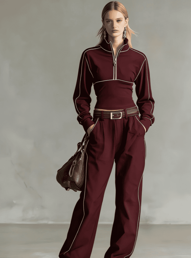 Stand-up Collar Short Zip-up Top  Wide-leg Pants Casual Sportswear Set