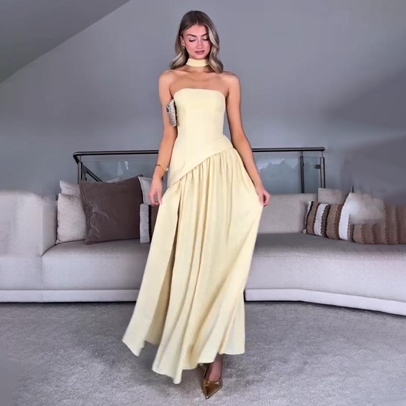 Women's Fashion Pure Color Tube-top Backless Dress