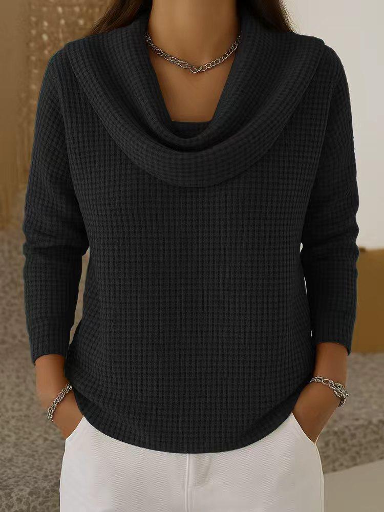 Women's Casual Loose Fashion Solid Color Waffle Long Sleeve Top