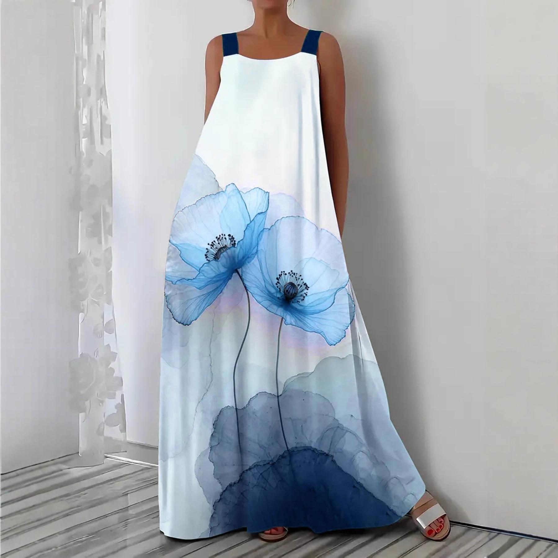 Women's Solid Color Loose Casual Sleeveless Dress With Side Pockets