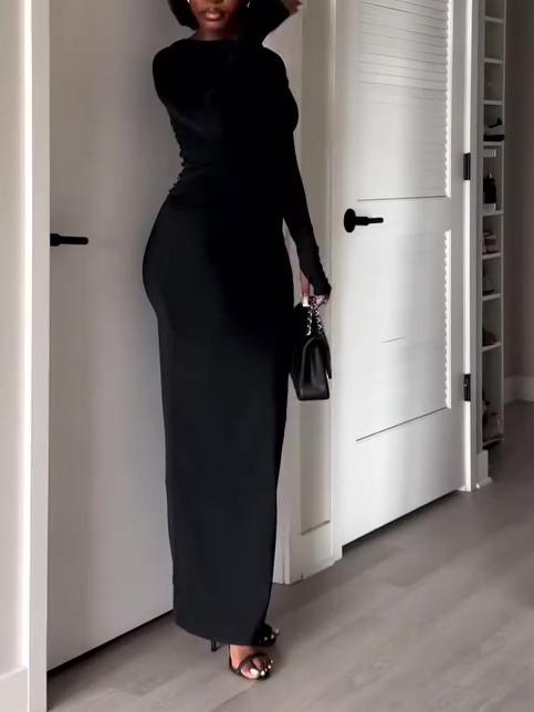 Sexy Long Sleeve Halter Maxi Dress