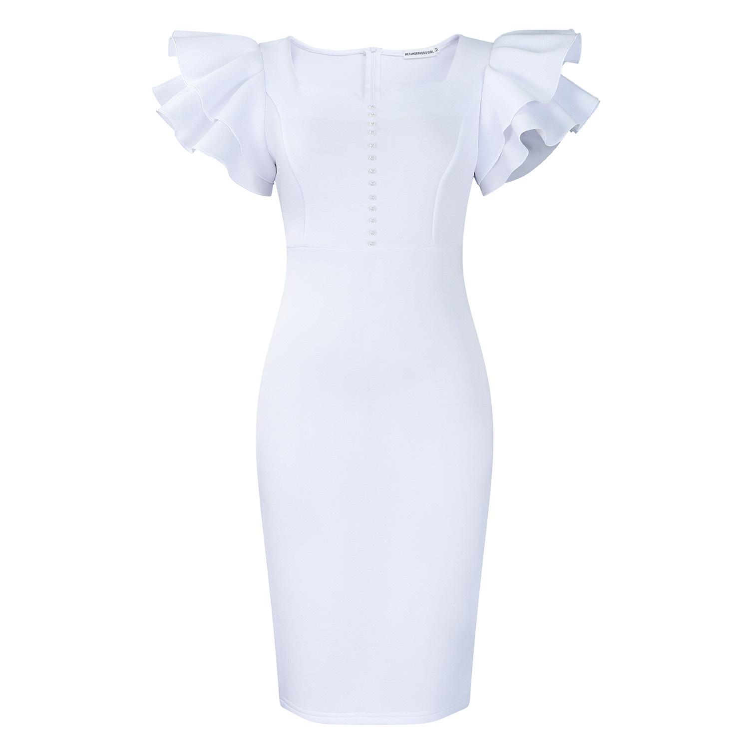 Fashion Women's Wear Beaded Ruffle Sleeve Sheath Dress