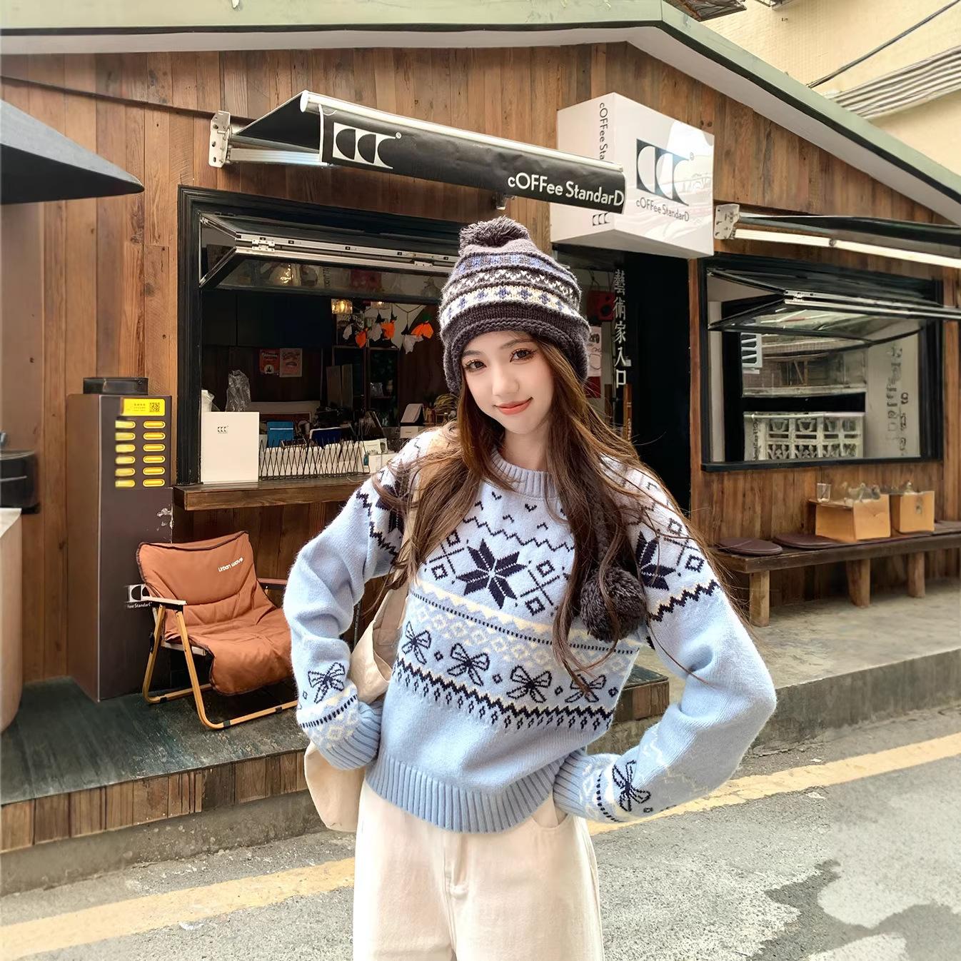 Jacquard Soft And Cozy Pullover Sweater Womens Knitted Top